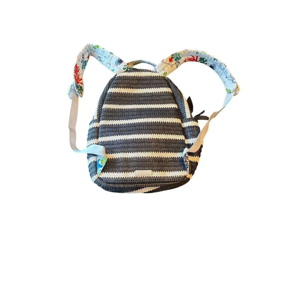 Vera Bradley Striped Mini Backpack Red Anchor Embroidery Adjustable Floral Strap